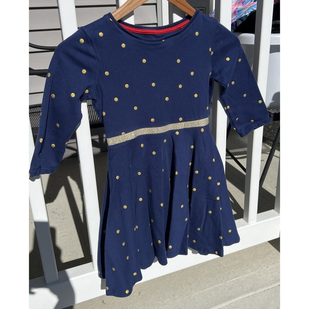 Mini Boden Girls Mabel Foil Dot Long Sleeve Cotton Twirly Dress Sz 7-8 Holiday